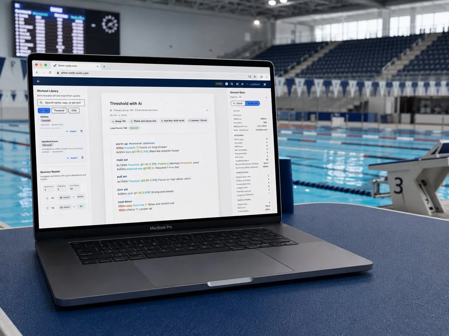 SwimSuite running on a MacBook